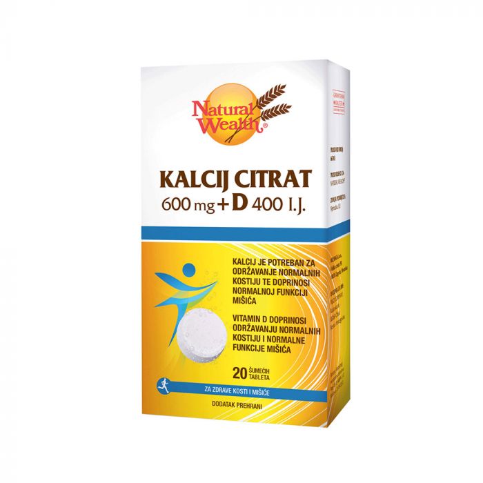 NATURAL WEALTH - KALCIJ CITRAT + VITAMIN D400 ŠUMEĆE TABLETE