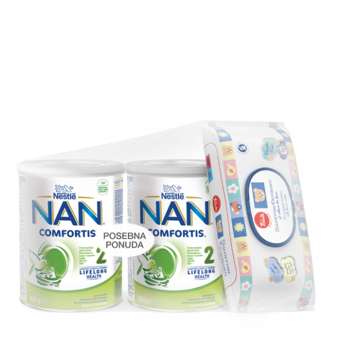 NESTLE NAN 2 COMFORTIS 2X800 G + TRUDI VLAŽNE MARAMICE A72